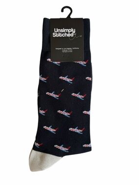 NWT Unsimply Stitched Navy Blue Airplane Mid Calf & Up Socks